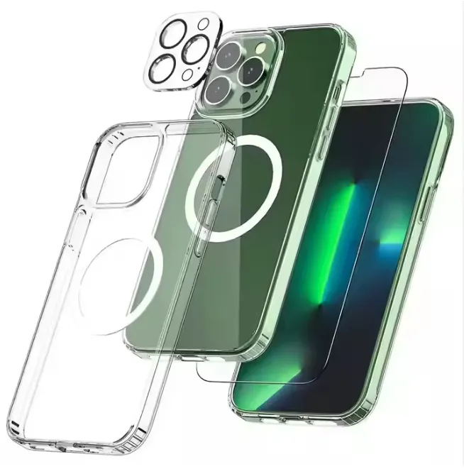 3 in 1 for Iphones , Magnetic Case for iphone 16 Pro Tempered Glass Camera Lens Screen Protector Mobile Phone case